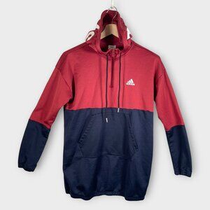 ADIDAS 1/4 Zip Hooded Sweatshirt Unisex MEDIUM Blue Pockets Activewear EUC